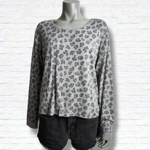 Thread & Supply Grey Leopard Print Long Sleeve Crewneck Top Size L